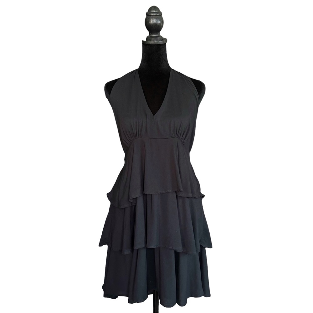 Medium Black Forever 21 Flounce Halter Mini Dress